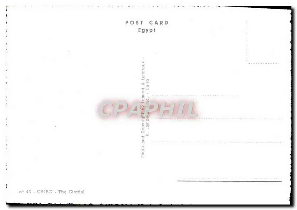 Cairo - A Cidadela — editor K. Lambert & Landlock, n° 43 - Verso