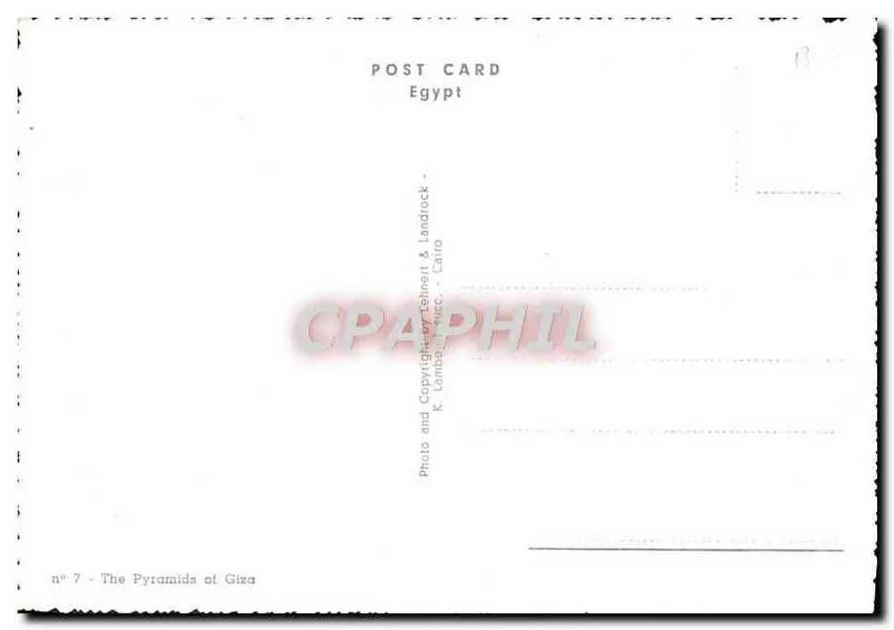 Die Pyramiden von Gizeh — Ägypten — Verlag K. Lamba & Landrock & Carro, n°7 - Rückseite