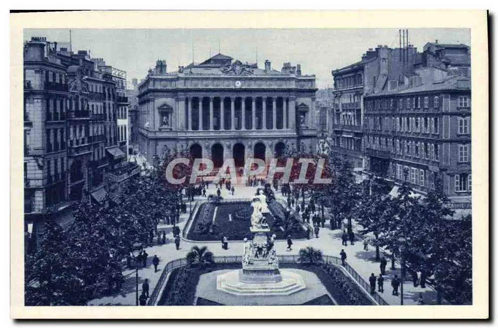 Marseille - Place de la Bourse — widok placu z fontanną i budynkami - Awers