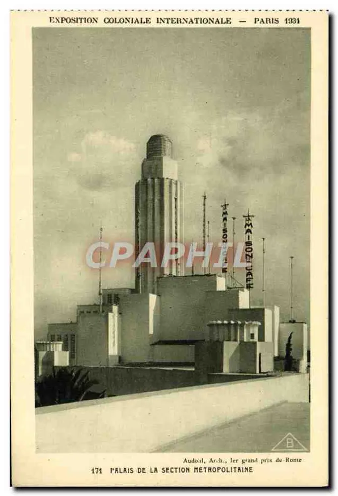 Palast der Metropolitan-Abteilung — Internationale Kolonialausstellung — Paris 1931 — Audoal, Arch. — 1. Grand Prix de Rome - Vorderseite
