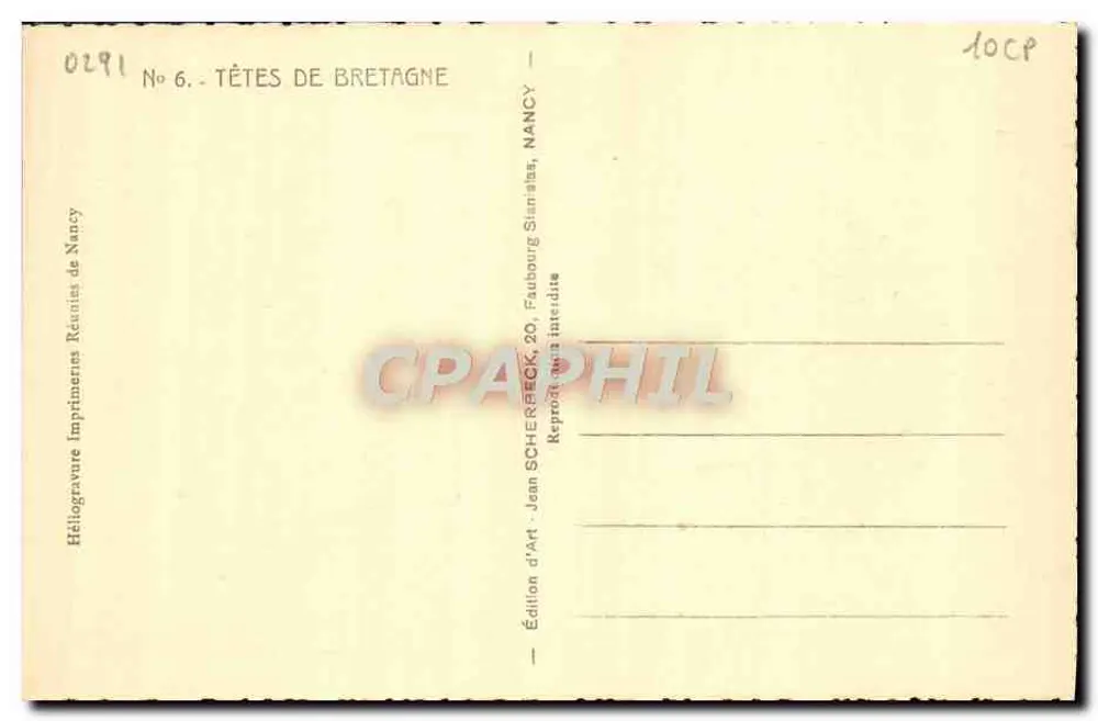 Cabeça de mulher bretona — série TÊTES DE BRETAGNE — edição Jean SCHERER, Nancy - Verso