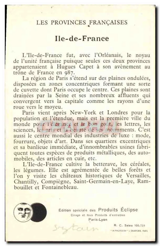 Ile-de-France — Las Provincias Francesas — Edición especial de los Productos Éclipse - Reverso