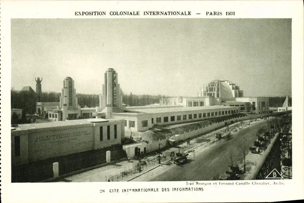 Internationale Kolonialausstellung — Paris 1931 — Internationale Stadt der Informationen — Jean Bourgon und Fernand Camille Chevalier, Archs. - Vorderseite