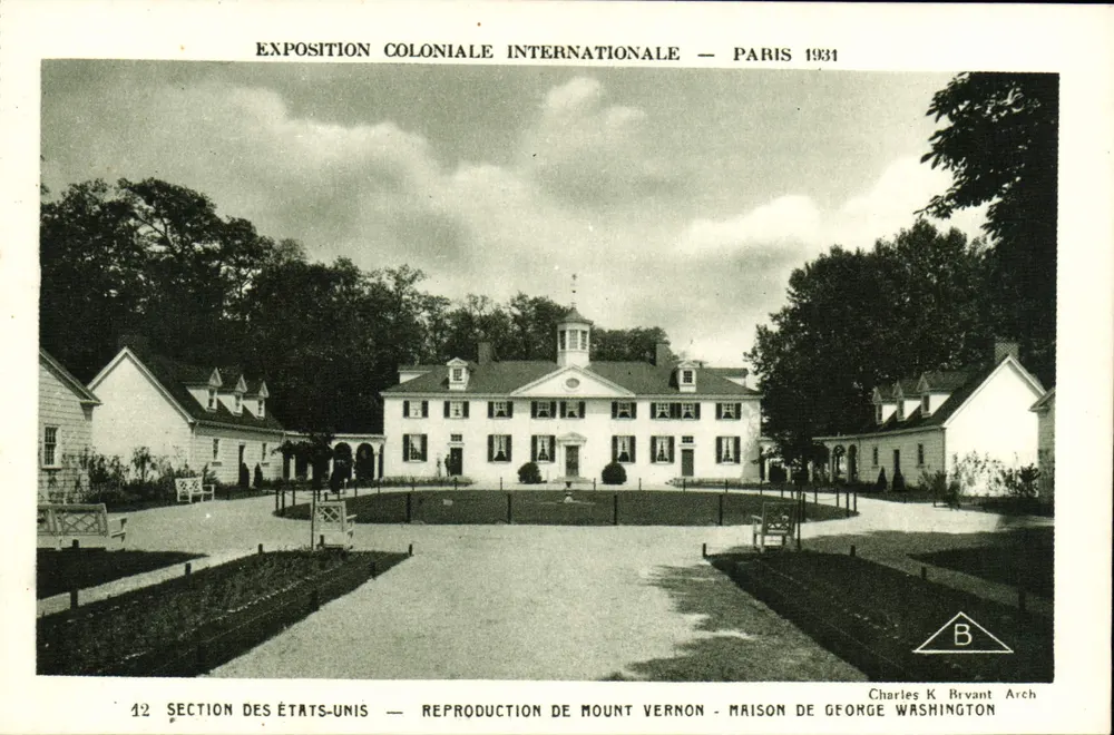 Nachbildung von Mount Vernon — Haus von George Washington — Internationale Kolonialausstellung — Paris 1931 — Charles K. Bryant Arch - Vorderseite