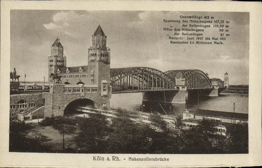 कोलोन, राइन - होएंज़ोल्लरनब्रूके — पुल के दृश्य सहित तकनीकी डेटा — अज्ञात प्रकाशक - आगे