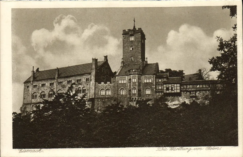 Castello di Wartburg a Eisenach — vista panoramica — Kunstverlagssstät Bruno Hansmann, Cassel, n° 15604 - Recto