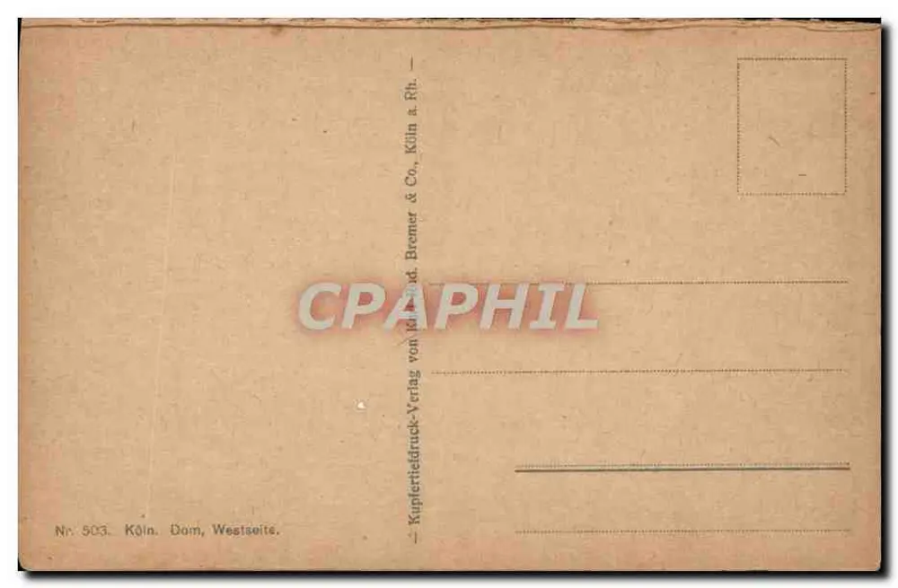 Catedral de Colônia — fachada ocidental — Kupferstich-Verlag von Kölner & Rh. Bremer & Co. - Verso