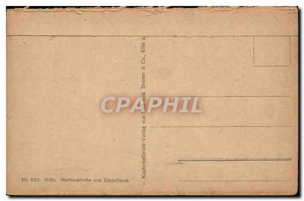 Köln - Martinskirche i Stapelhaus — Kupferstichdruck-Verlag von Leifrand Bremer & Co., Köln, nr 520 - Rewers