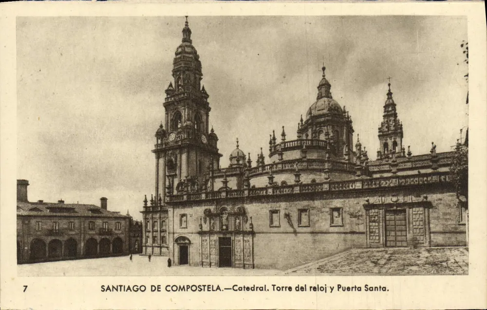 Santiago de Compostela — Kathedrale, Uhrturm und Heilige Tür — Verlag Arribas-Zaragoza, Nr. 7 - Vorderseite