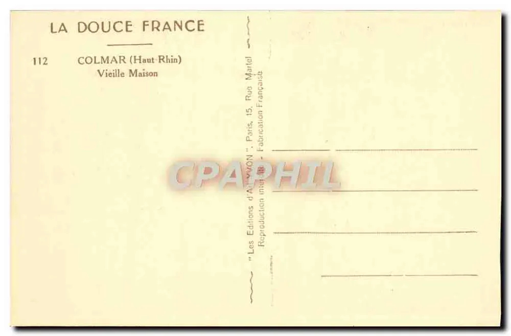 Colmar — Altes Haus — Les Éditions d'Art VON, Paris - Rückseite