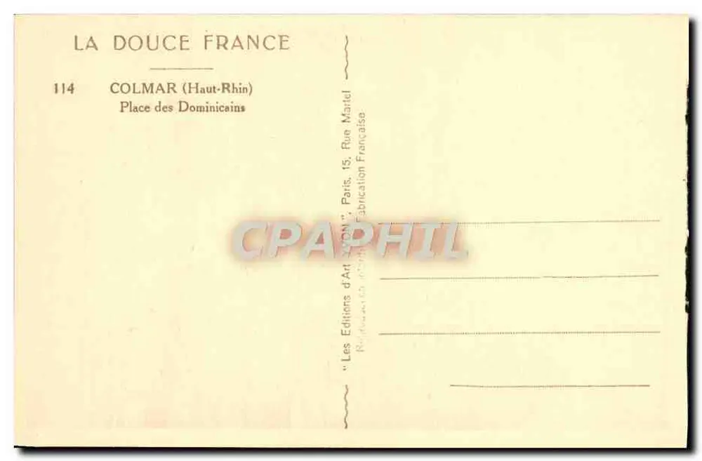Colmar — Place des Dominicains — Les Éditions d'Art 'La Douce France' - Verso