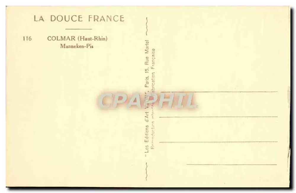Manneken-Pis — Colmar (Haut-Rhin) — Les Éditions d'Art Vérité - Verso