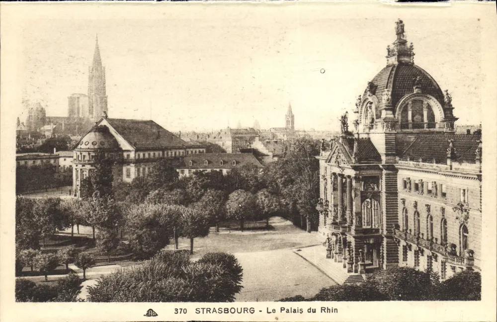 Strasbourg - O Palácio do Reno — vista panorâmica com a catedral no fundo — editor Cie des Arts Photomécaniques, n° 370 - Frente