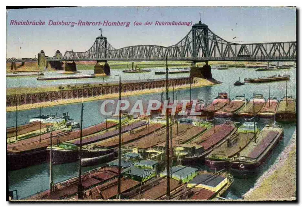 Rheinbrücke Duisburg-Ruhrort-Homberg (an der Ruhrmündung) — Ansicht des Hafens mit Booten — unbekannter Verlag - Vorderseite