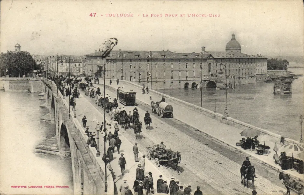 Toulouse — Der Pont Neuf und das Hôtel-Dieu — Phototypie Labouche Frères, Toulouse, Nr. 47 - Vorderseite