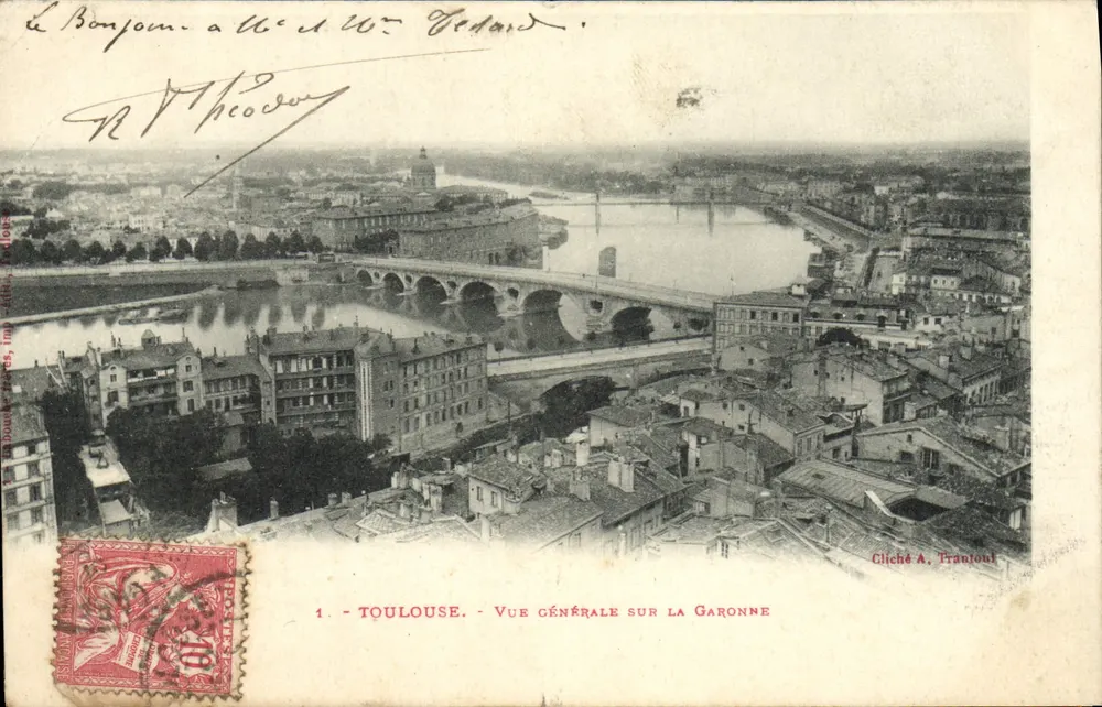 Toulouse - Vista geral sobre a Garonne — Cliché A. Trautoult, edit. Labouche & Cie, n°1 - Frente