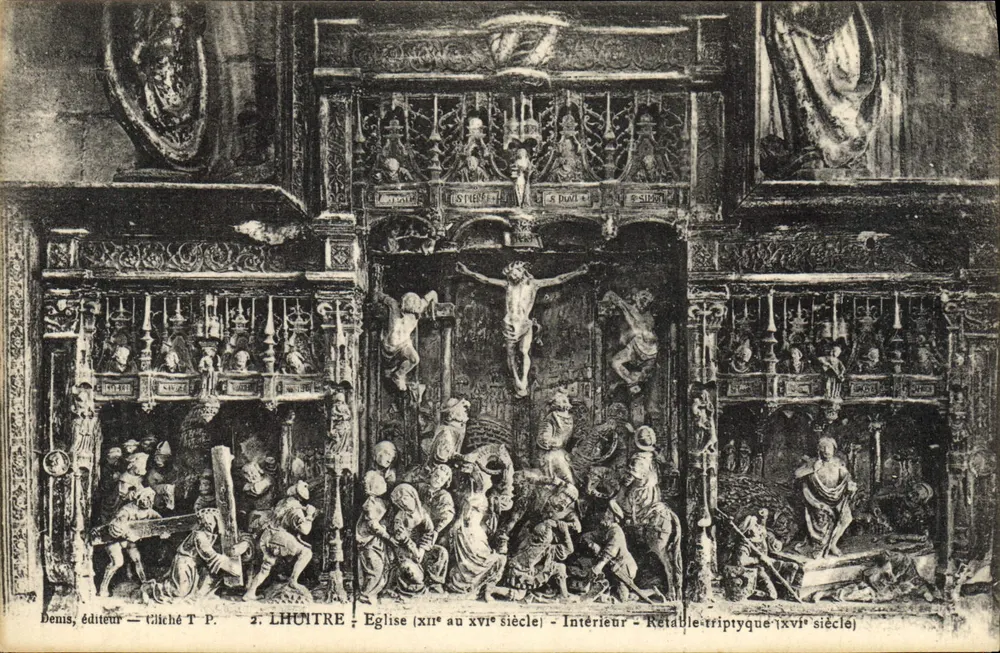 चर्च (19वीं से 17वीं शताब्दी) — आंतरिक दृश्य — त्रिपक्षीय रिटेबल (17वीं शताब्दी) — जे. ल्हुइत्र - आगे