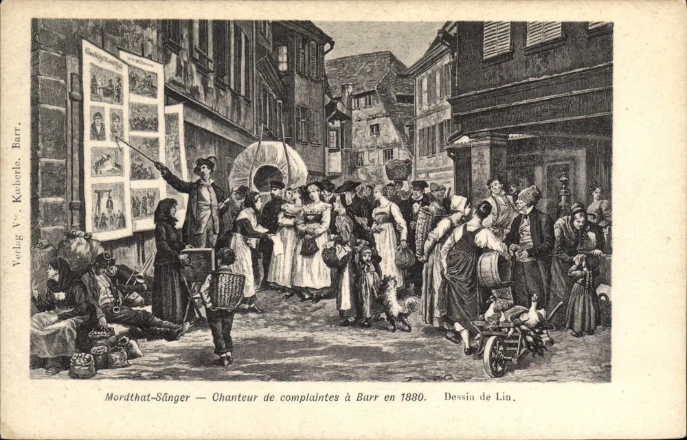 Balladen-Sänger in Barr im Jahr 1880 — Zeichnung von Lin — Verlag Vve. Koberle, Barr - Vorderseite