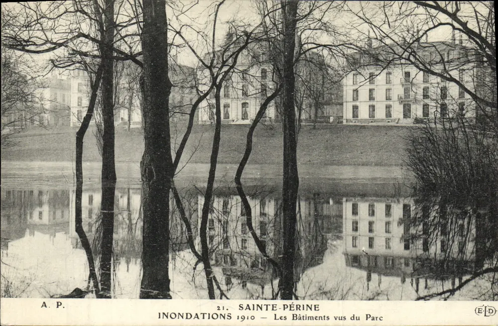 Sainte-Périne — Inundaciones 1910 — Los Edificios vistos desde el Parque — A.P. n°21 - Anverso