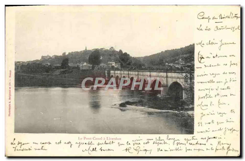 O Ponte Canal em Liverdun — vista do ponte sobre o canal — Phototypia A. Bergner et Cie, Nancy - Frente
