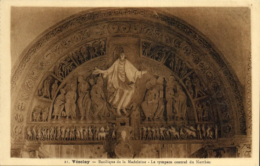 Vézelay — Basilika der Madeleine — Der zentrale Tympanon des Narthex - Vorderseite