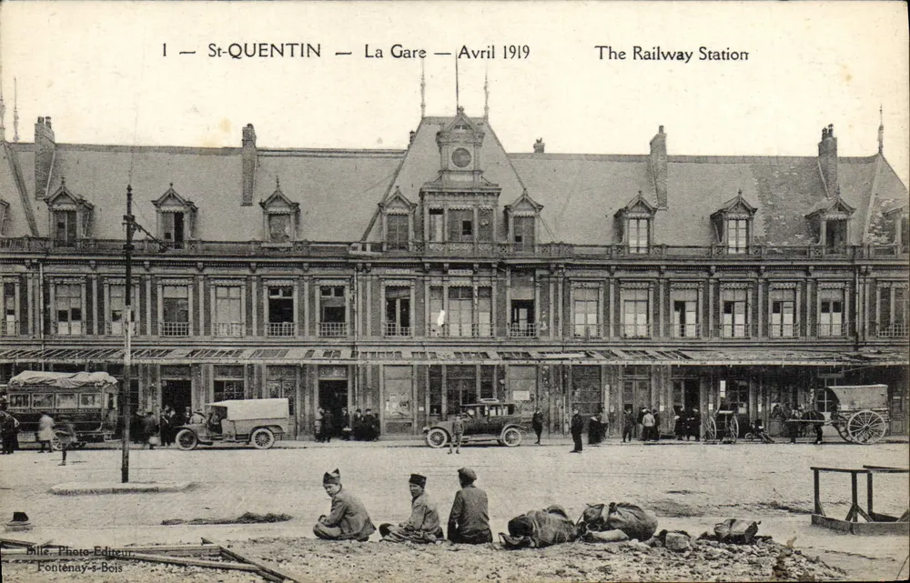 St-Quentin — De Station — April 1919 — Bille Photo Editeur - Voorkant