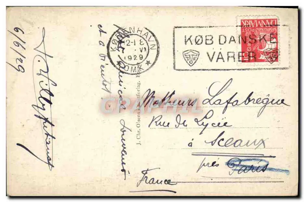 København. Brandstationen — uitgever J. Clr. Olsens Postforlag, nr. 496 - Achterkant