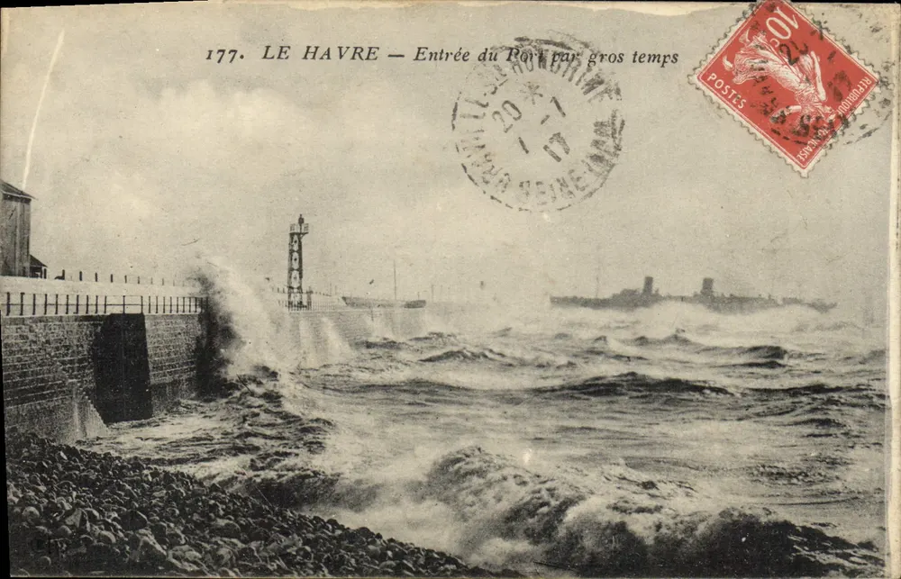 Le Havre — Einfahrt in den Hafen bei stürmischem Wetter — unbekannter Verlag, Nr. 177 - Vorderseite
