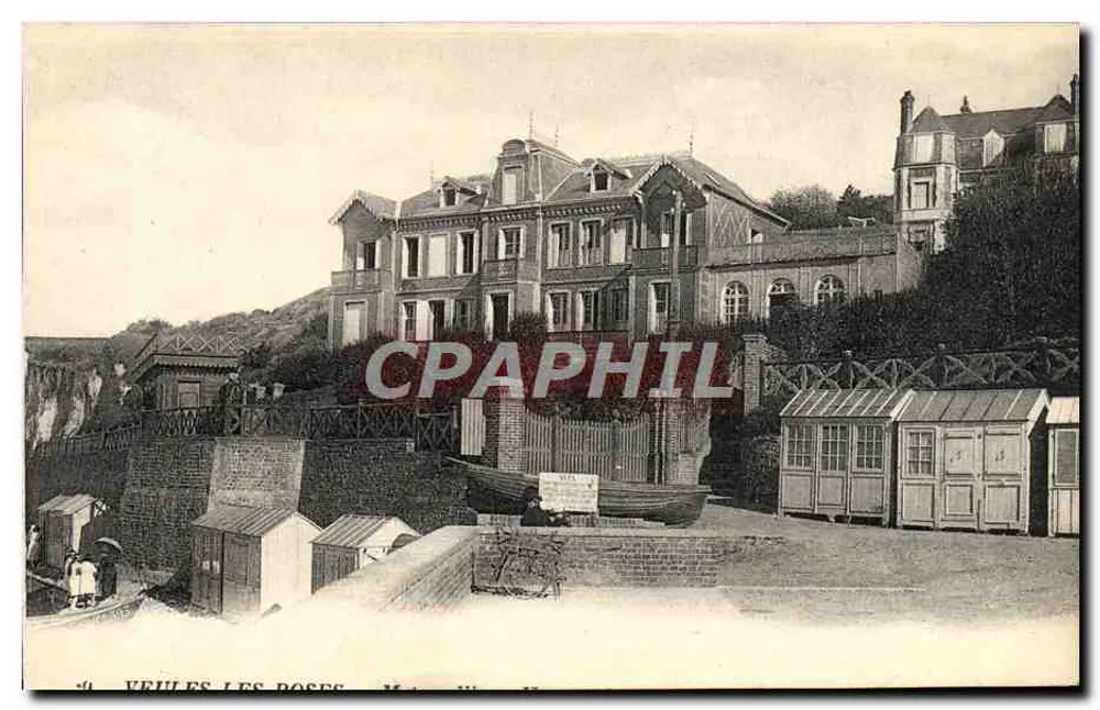 Veilles-les-Roses — Vista das casas e cabanas na praia — editor Vécoroir Réunis, 44 rue Le Tellier, Paris - Frente