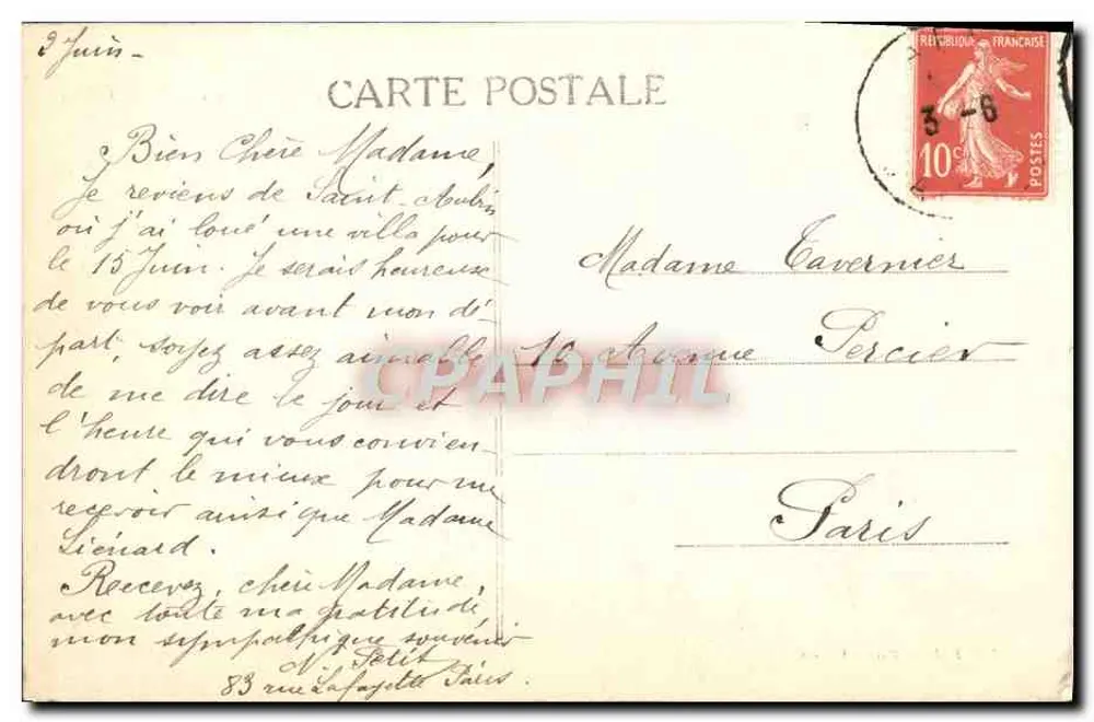 Caen — A Prefeitura — M. C. F. L. Paris-Meudon n°244 - Verso
