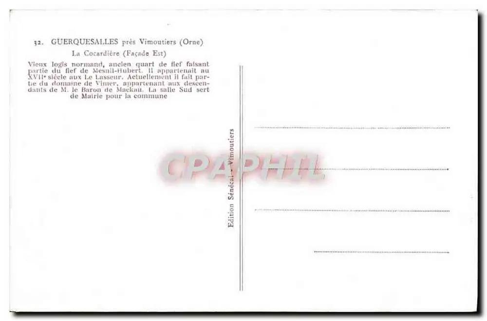 Guerquesalles perto de Vimoutiers (Orne) — A Cocardière (Fachada Leste) — Edição Sénécal - Vimoutiers - Verso