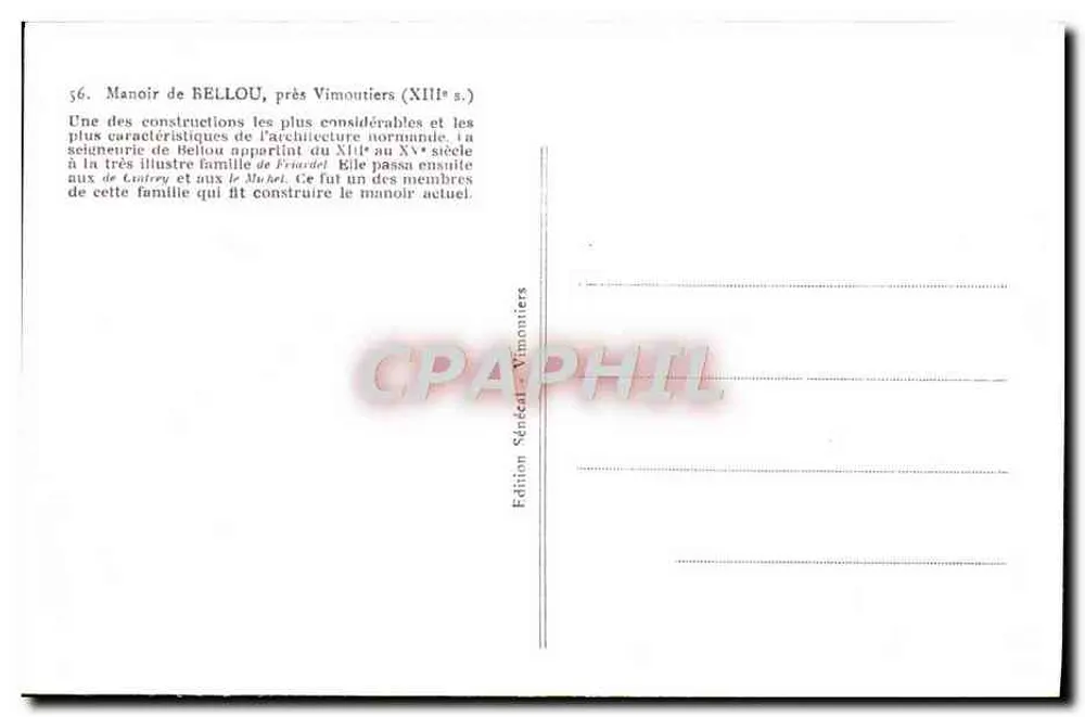 Manor de Bellou, perto de Vimoutiers — edição Sénétiers — n°56 - Verso