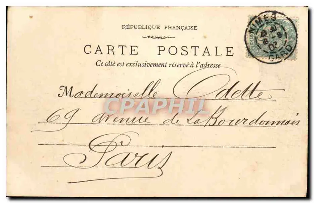 Nîmes - Die Gärten der Fontaine — Die römischen Bäder — Phototypie E. Lacour, 19, rue Thubaneau - Rückseite