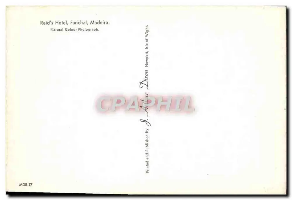 Reid's Hotel, Funchal — Madeira — Publicado por J. Alder, Newport, Ilha de Wight - Verso
