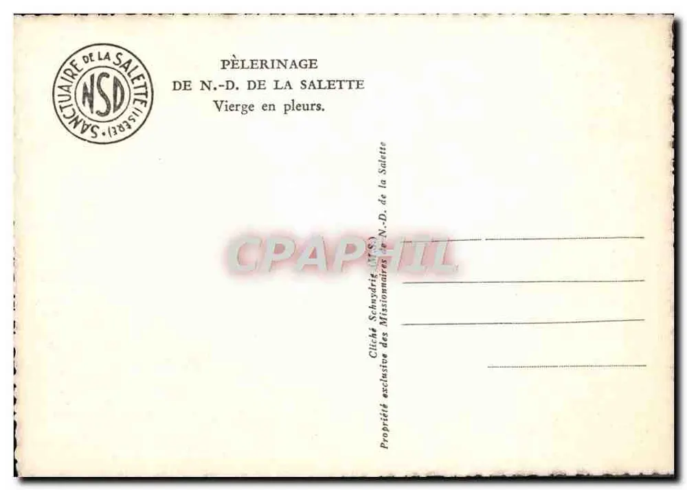 Weinende Jungfrau — Wallfahrtsstätte Unserer Frau von La Salette — Exklusives Foto der Missionare Unserer Frau von La Salette - Rückseite