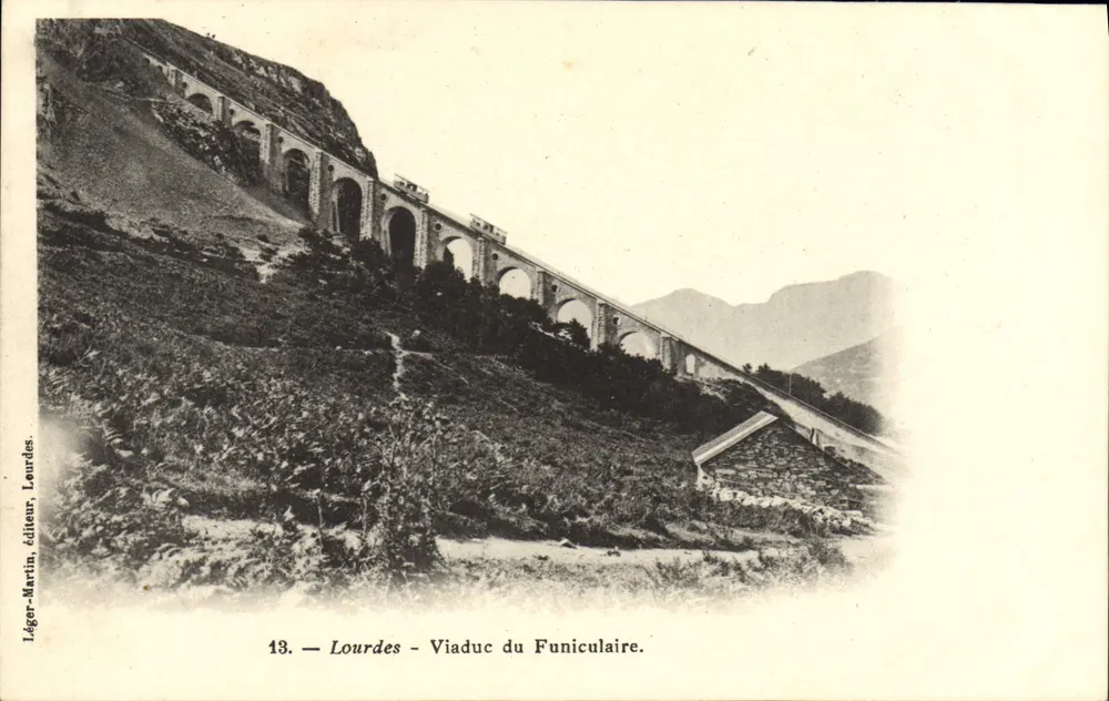 Lourdes — Viaduto do Funicular — Léger-Martin, editor, Lourdes, n°13 - Frente