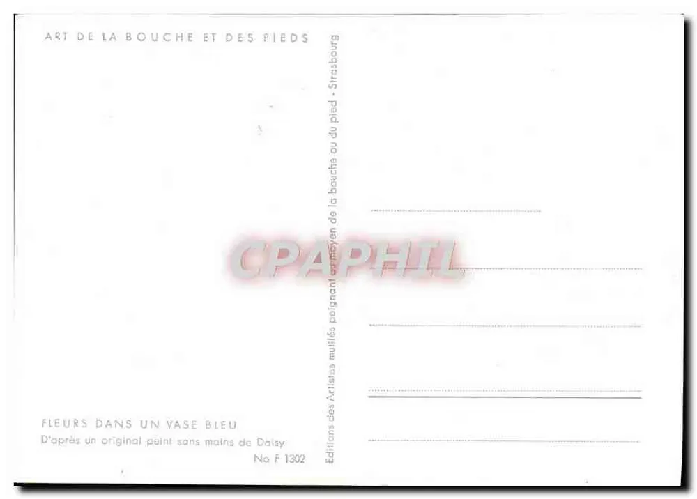 Bloemen in een blauwe vaas — Handgetekend — Edities van de Mutilated Artists van Straßburg, No F 1302 - Achterkant