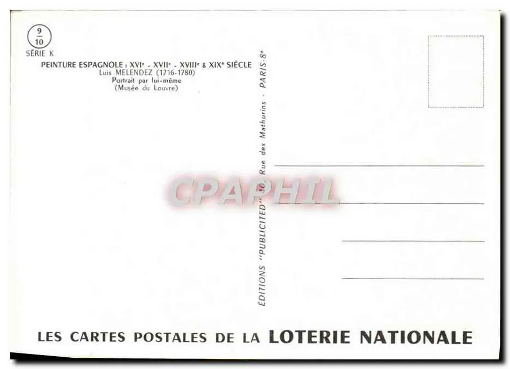 Porträt von Luis Meléndez — selbst — Editions de la Loterie Nationale, Serie K - Rückseite