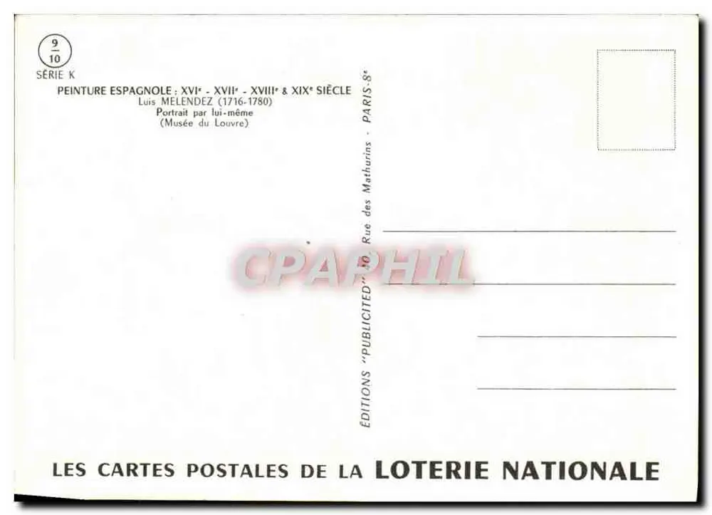 Porträt von Luis Meléndez — selbst — Éditions de la Loterie Nationale, Serie K - Rückseite