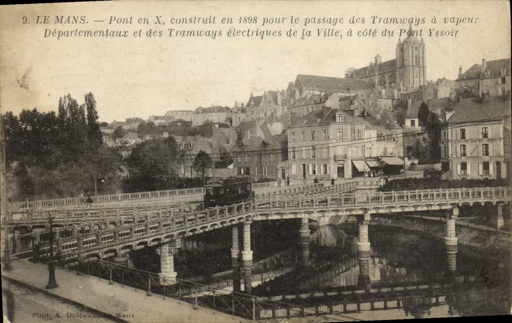 Le Mans — Ponte em X, construído em 1898 para o trânsito dos trilhos a vapor e elétricos, lado do Ponte Yssoir — Fot. A. Dolbeau, Le Mans - Frente