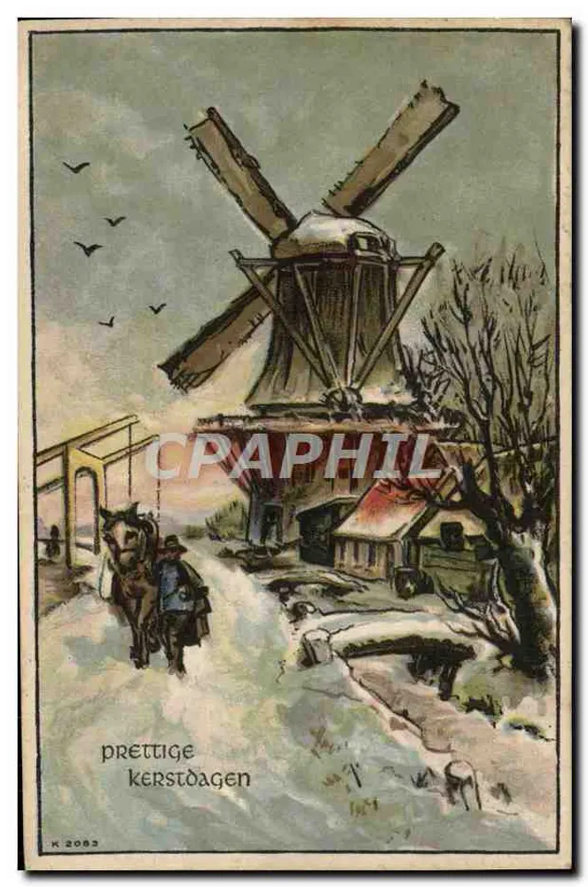 Moinho de vento nevado — cena invernal — editor K 2083 - Frente