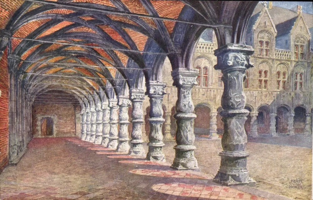 Liège - Palácio de Justiça (primeira sala) — aquarela de Fernand Hoocke — editor Van Eecke & filhos, Liège - Frente