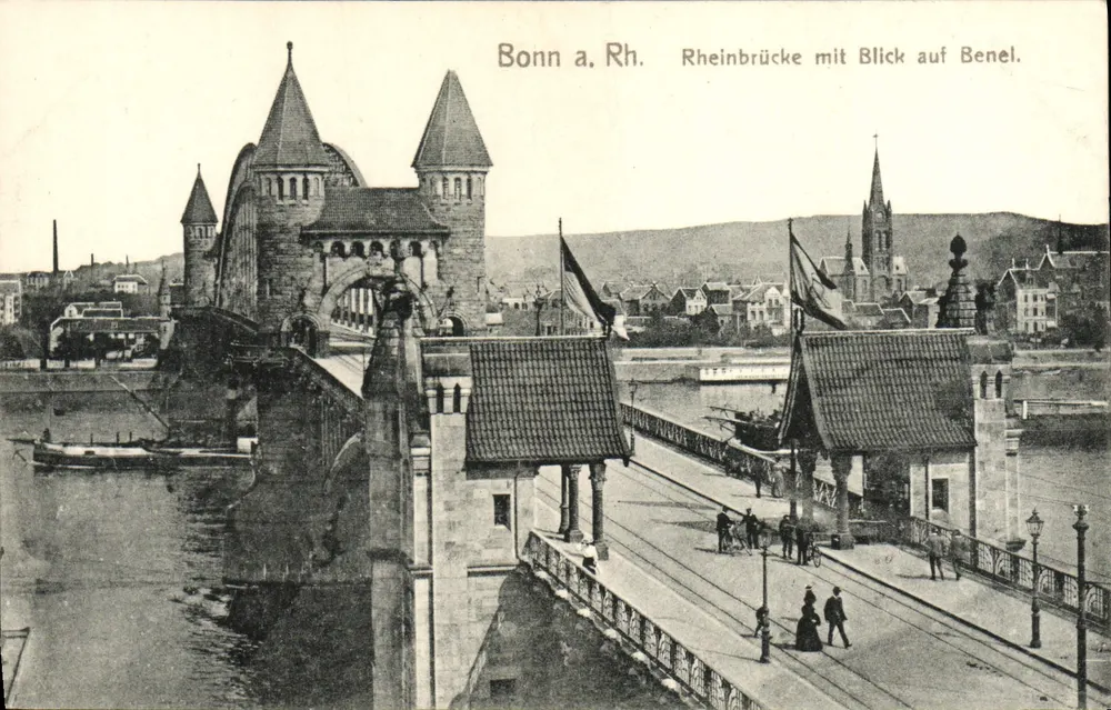 Bonn am Rhein — Rheinbrücke mit Blick auf Benel. - Vorderseite
