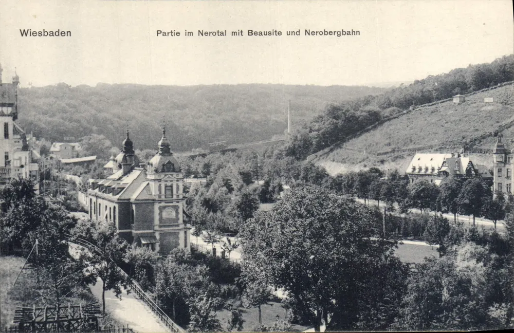 Wiesbaden — Teil des Nerotal mit Beausite und Nerobergbahn — Carte d'Boogkurt, Nr. 618 - Vorderseite