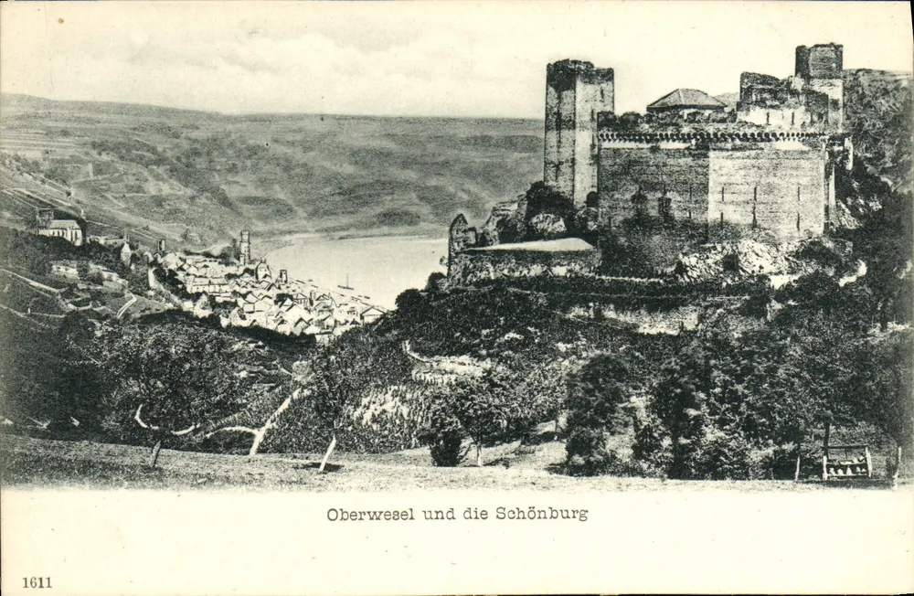 Oberwesel und die Schönburg — vue panoramique — Verlag F. Eilm. von Känel, Holzhausen - Recto