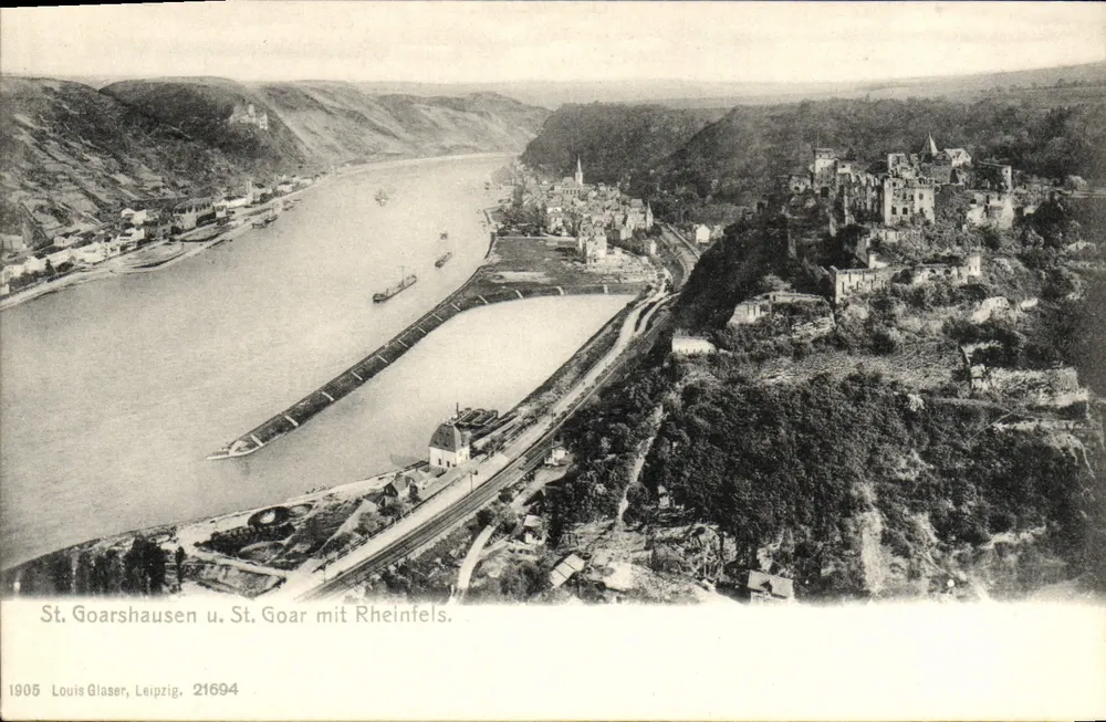 St. Goarshausen e St. Goar com Rheinfels — Louis Glaser, Leipzig, n° 21694 - Frente