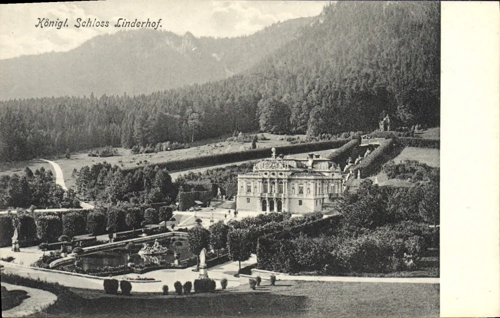 Schloss Linderhof — vista panorâmica — editor Max Beckert, n° 189 - Frente