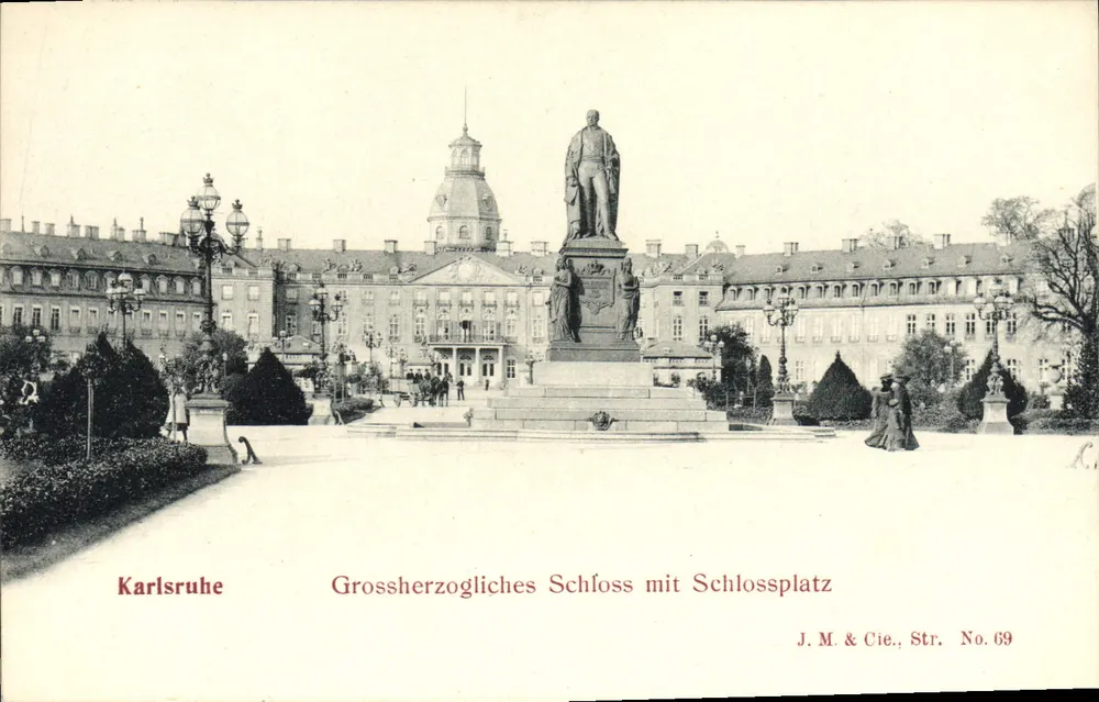 Karlsruhe — Großherzogliches Schloss mit Schlossplatz — J. M. & Cie., Str. No. 69 - Vorderseite