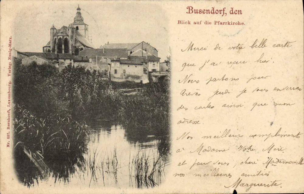 Busendorf — Vista da igreja paroquial — Verlag Luxemburg, N° 687 - Frente