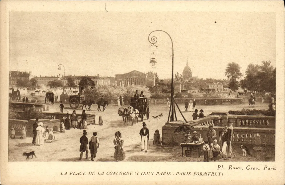 A Praça da Concorde — vista panorâmica — Ph. Rosen, Grav., Paris - Frente